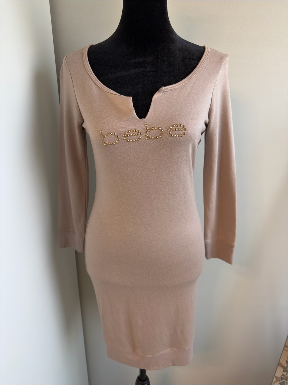 bebe Blush Beige Long Sleeve Knit Dress